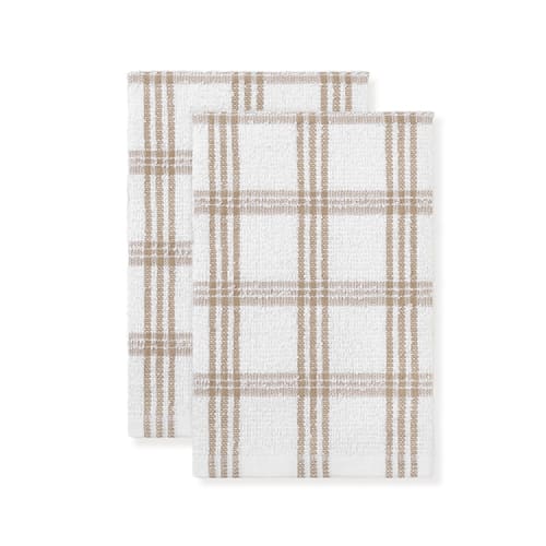 Basic Dish Towel, Check Coordinate, 15x24, 1.7lbs/dz, Natural/Putty